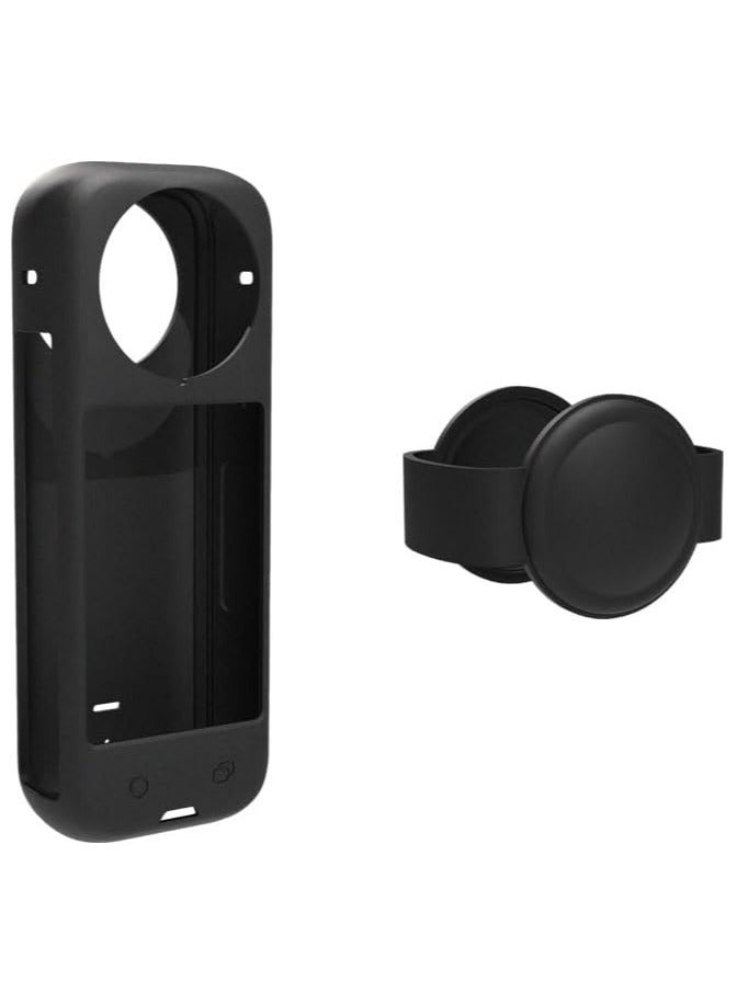 Silicone Protective Case Compatible with Insta360 x4, Insta360 x4 Panoramic Sports Camera Dustproof Drop-Proof Protective Case + Lens Cap (Black) - Image 2