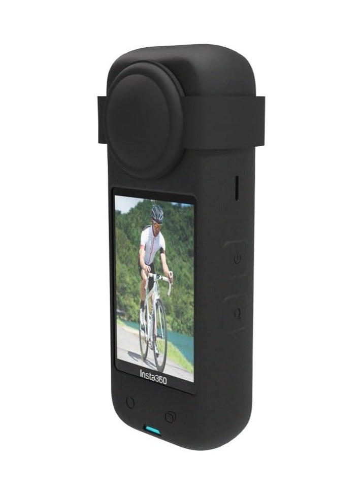 Silicone Protective Case Compatible with Insta360 x4, Insta360 x4 Panoramic Sports Camera Dustproof Drop-Proof Protective Case + Lens Cap (Black) - Image 3