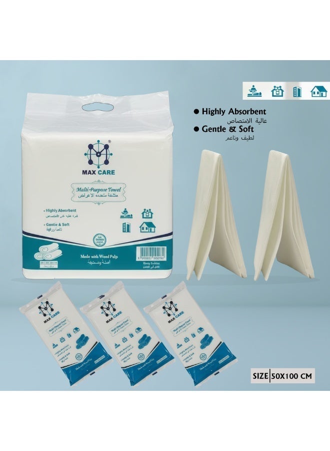 ماكس كير منشفة ماكس كير متعددة الاستخدامات، عالية الامتصاص وناعمة للغاية، مصنوعة من لب الخشب الممتاز – مثالية للاستخدام الشخصي، في الصالونات، والمنتجعات الصحية، والمنزل – عبوة من 50 قطعة، لطيفة على البشرة ومثالية للتجفيف السريع ومهام التنظيف. - Image 3