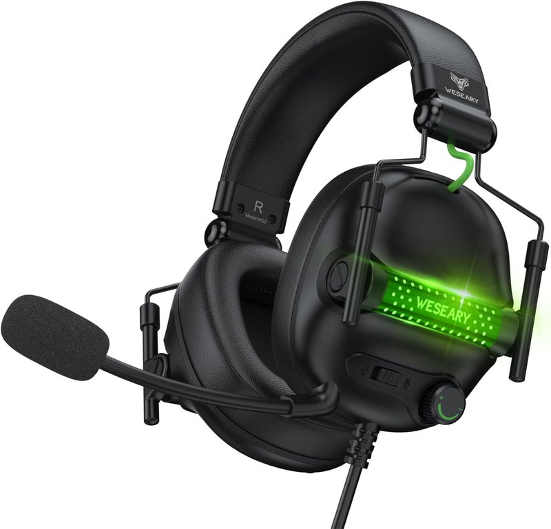 سماعة ألعاب سلكية من لأجهزة Xbox وPS5 وPS4 وSwitch والكمبيوتر والهاتف المحمول، سماعات ألعاب بصوت محيطي مع ميكروفون إلغاء الضوضاء ENC، محركات 50 مم، أغطية أذن من الإسفنج الذكي الناعم، تصميم مريح ومتين - Image 1