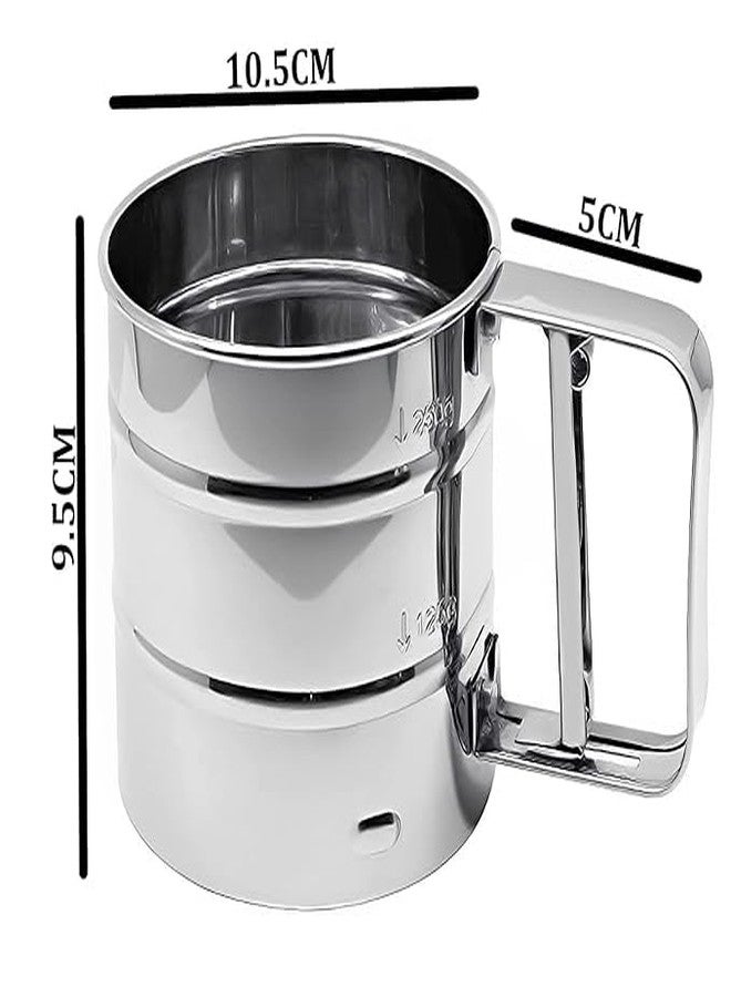 ISTORE Stainless Steel Flour Sifter for Baking | Hand Press Atta Chalni, Corrosion Resistant Sieve Cup for Flour, Sugar, Coffee Powder | Large Capacity Baking Strainer | - Image 3