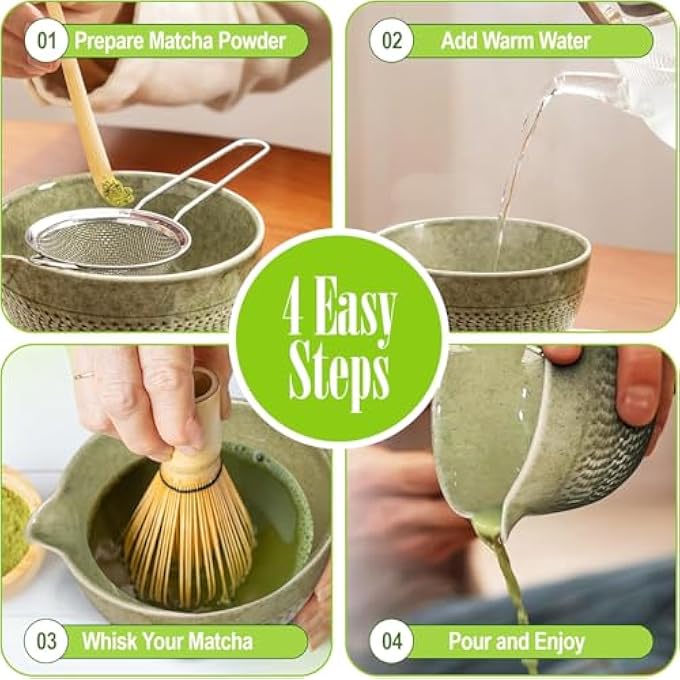 مجموعة خفاقة ماتشا، 7 قطع، مجموعة ماتشا مع خفاقة ماتشا طبيعية، وعاء ماتشا، مصفاة مغرفة من الخيزران، حامل خفاقة، مغرفة من الخيزران مع حامل، قطعة قماش شاي، مجموعة ماتشا لحفل الشاي الياباني - Image 5
