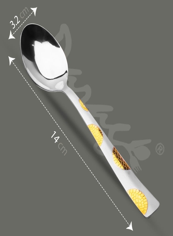 Parage 6 Pieces Stainless Steel 24k Golden Tea Spoons Set, 14 cm, Premium Spoons for Home & Kitchen, Luxury Dining Tableware, Gift for House Warming,24 Karat Gold Plated Small Spoon, Moonpress Design - Image 2