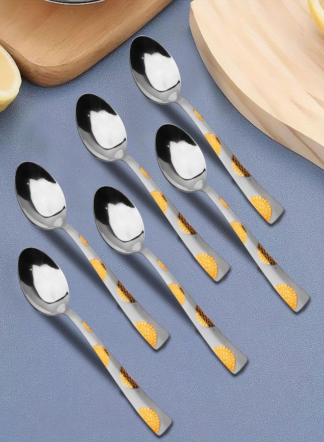 Parage 6 Pieces Stainless Steel 24k Golden Tea Spoons Set, 14 cm, Premium Spoons for Home & Kitchen, Luxury Dining Tableware, Gift for House Warming,24 Karat Gold Plated Small Spoon, Moonpress Design - Image 1