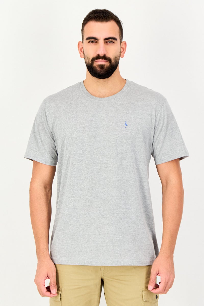 Tailorbyrd Men Crew Neck Short Sleeve Embroidered Logo T-Shirt, Heather Grey - Image 1