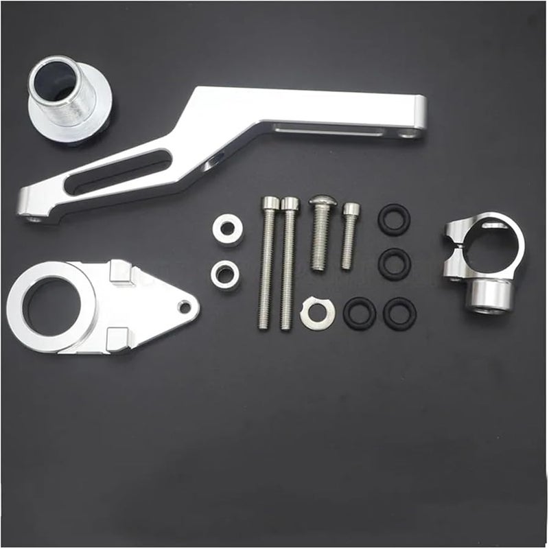 Silver Motorcycle Steering Damper Stabilizer Mounting Brackets CNC Adjustable For Kawasaki ZX6R 2009 2019