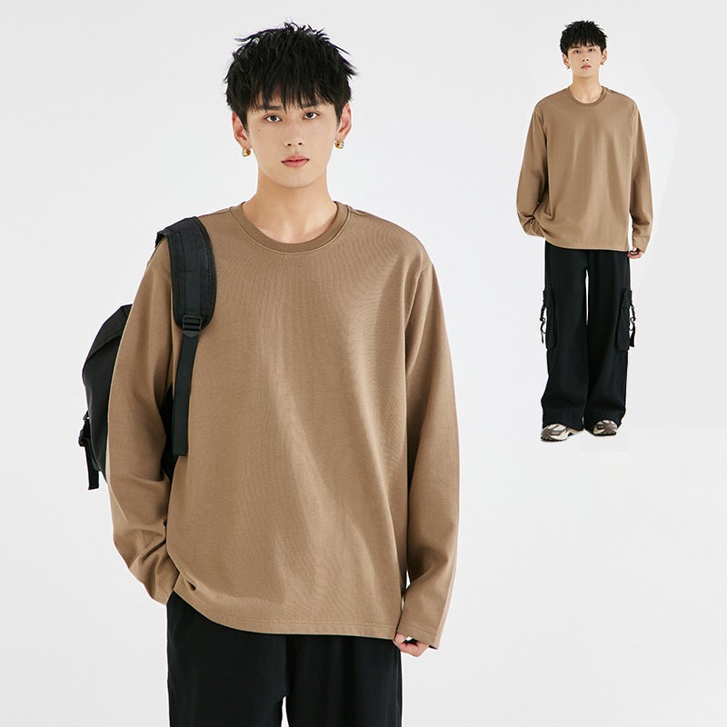 Heavy Cotton 300G Loose White Long-Sleeved T-Shirt Men'S Inner Sweater Solid Color Bottoming Shirt Men - Image 4