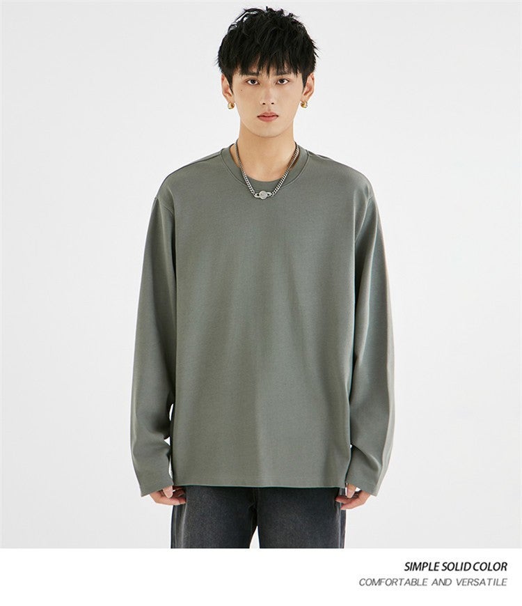 Heavy Cotton 300G Loose White Long-Sleeved T-Shirt Men'S Inner Sweater Solid Color Bottoming Shirt Men - Image 1