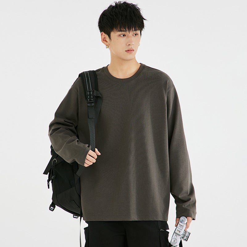 Heavy Cotton 300G Loose White Long-Sleeved T-Shirt Men'S Inner Sweater Solid Color Bottoming Shirt Men - Image 2
