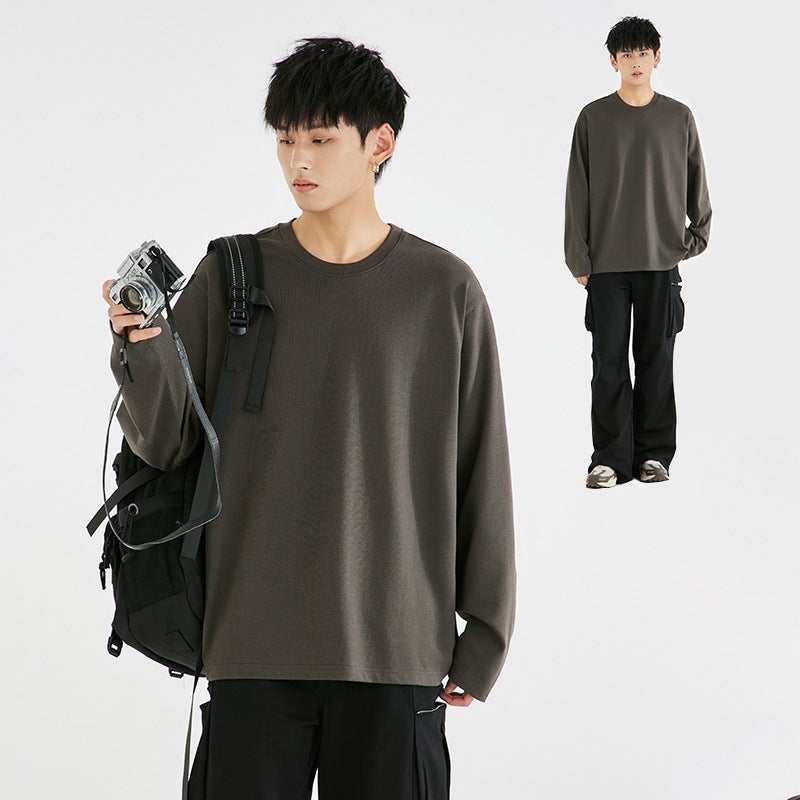 Heavy Cotton 300G Loose White Long-Sleeved T-Shirt Men'S Inner Sweater Solid Color Bottoming Shirt Men - Image 3