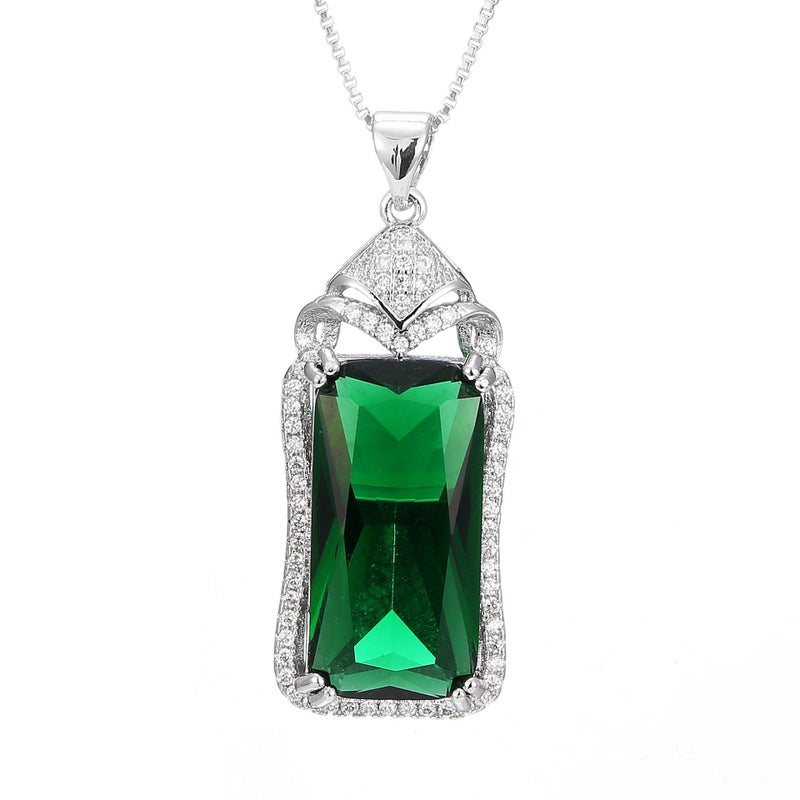 Generic Zhenrong 925-plated silver colored green tourmaline corundum nothing card pendant Korean micro-inlaid zircon womens necklace With chain [45cm long]] 