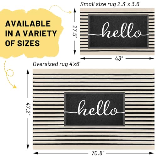 KILOCOCO Beige Striped Rug 4x6 Indoor Outdoor Front Door Rugs Hand Woven Cotton Washable Striped Layered Doormats for Front Porch Kitchen Farmhouse Entryway Patio - Image 2