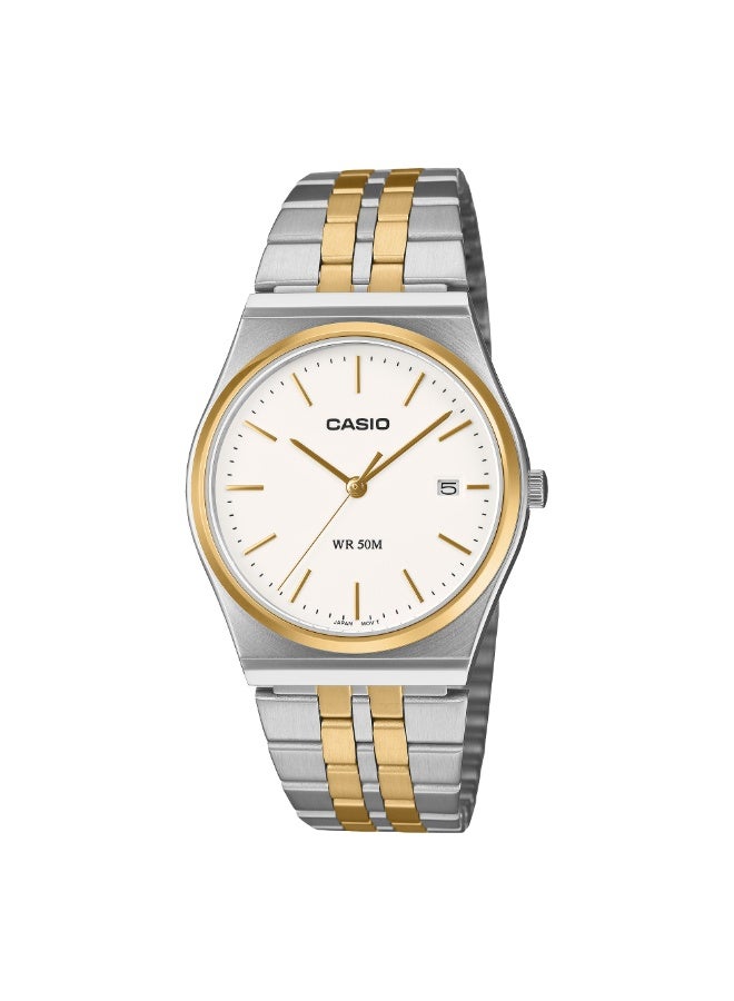 Casio Analog Two Tone Stainless Steel White Dial Quartz MTP-B145SG-7AV Men's Watch-40 × 35 × 7.4 mm