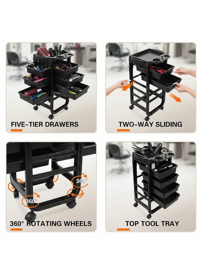 Salon Trolley Cart- Space Saving Salon Rolling Cart for Extra Storage - Hair Salon Tray Salon Organizer - Multipurpose Tool Cart - Tray (Black1) - Image 2