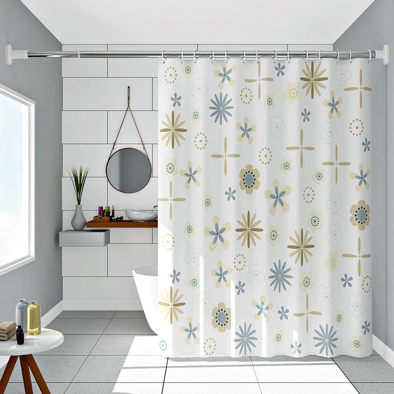 Waterproof Mold-Resistant PEVA Shower Curtain Blue Flowers 