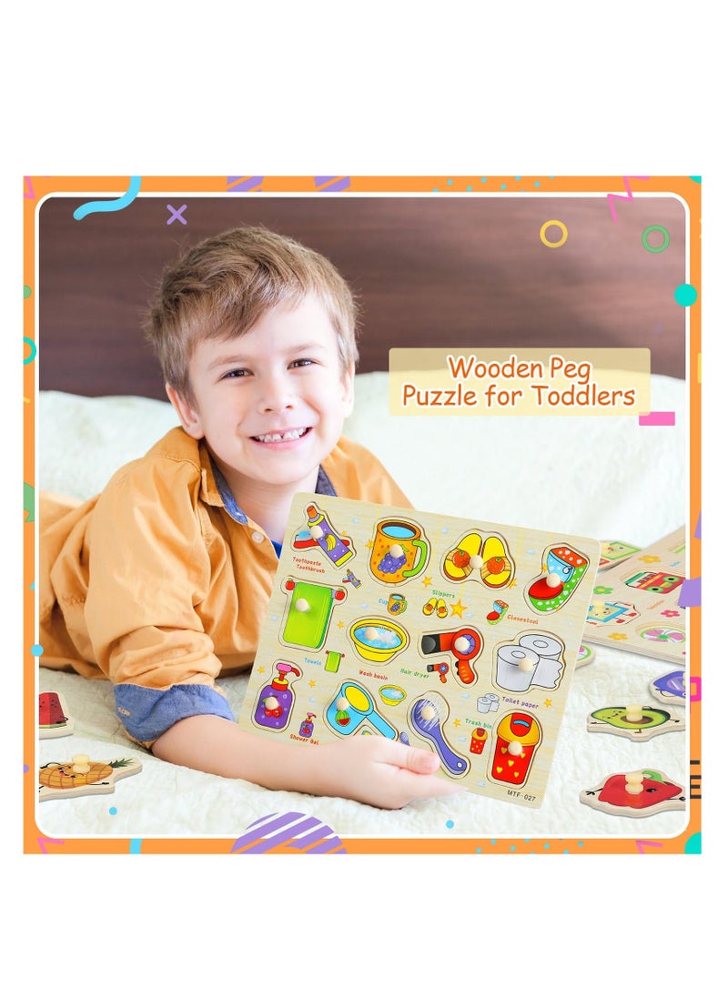 Toddler Puzzles Wooden Peg Puzzles for Toddlers Educational Learning Peg Puzzle Toy for Preschool Educational and Learning Kids Boy Girl Set of 5 - Image 2
