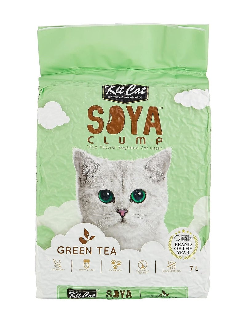 Kit Cat رمل فول الصويا الكتل لشاي الأخضر لجميع مراحل حياة القطط 7 لتر - Image 1