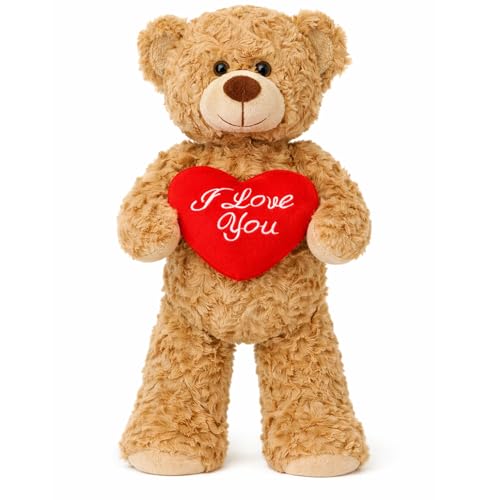 Aqushymallow Cow Teddy Bear Plush Toy Hugging a Red Rose or a Heart Romantic Teddy Bear Plush Doll Valentines Day Birthday Girls Gift Brown Bear Heart - Image 1
