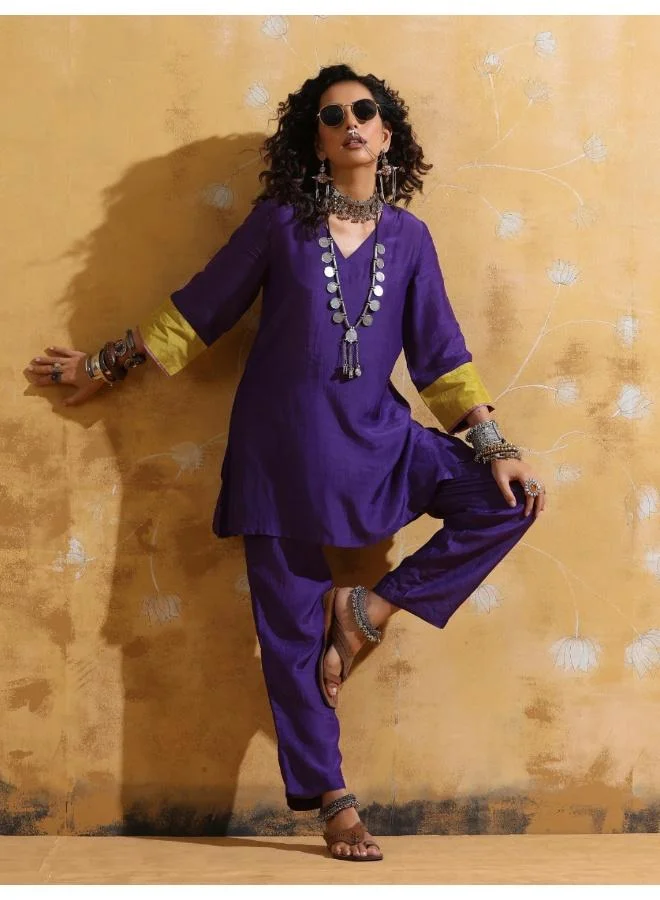 ترو برونز trueBrowns Purple Muslin Silk Co-ord Set