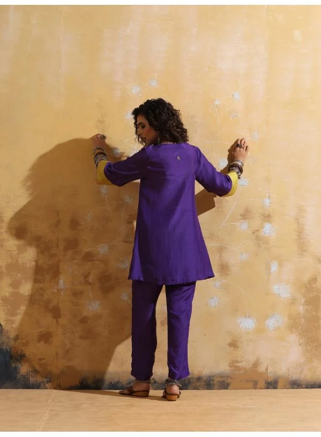 ترو برونز trueBrowns Purple Muslin Silk Co-ord Set