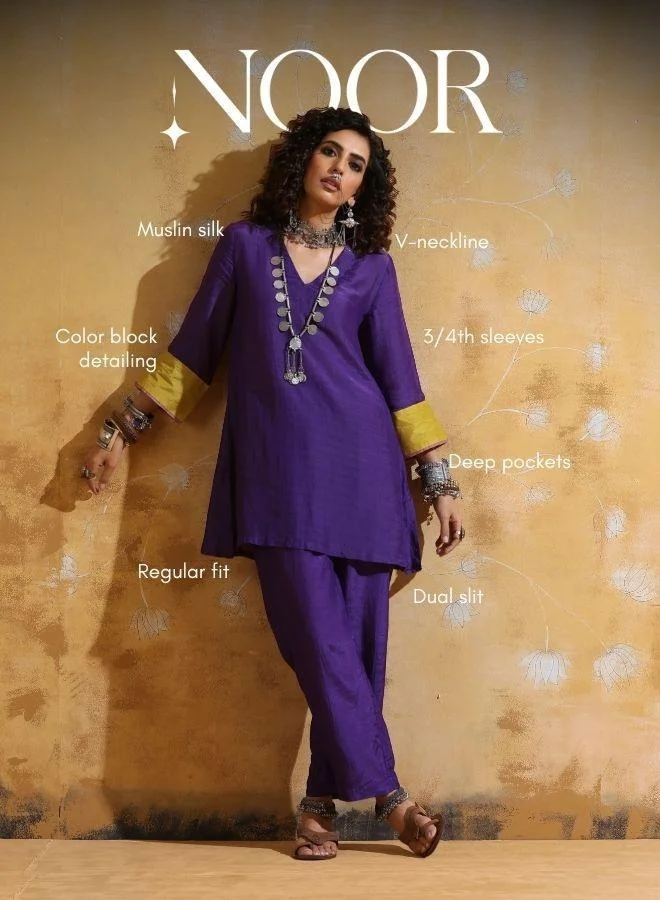 trueBrowns trueBrowns Purple Muslin Silk Co-ord Set