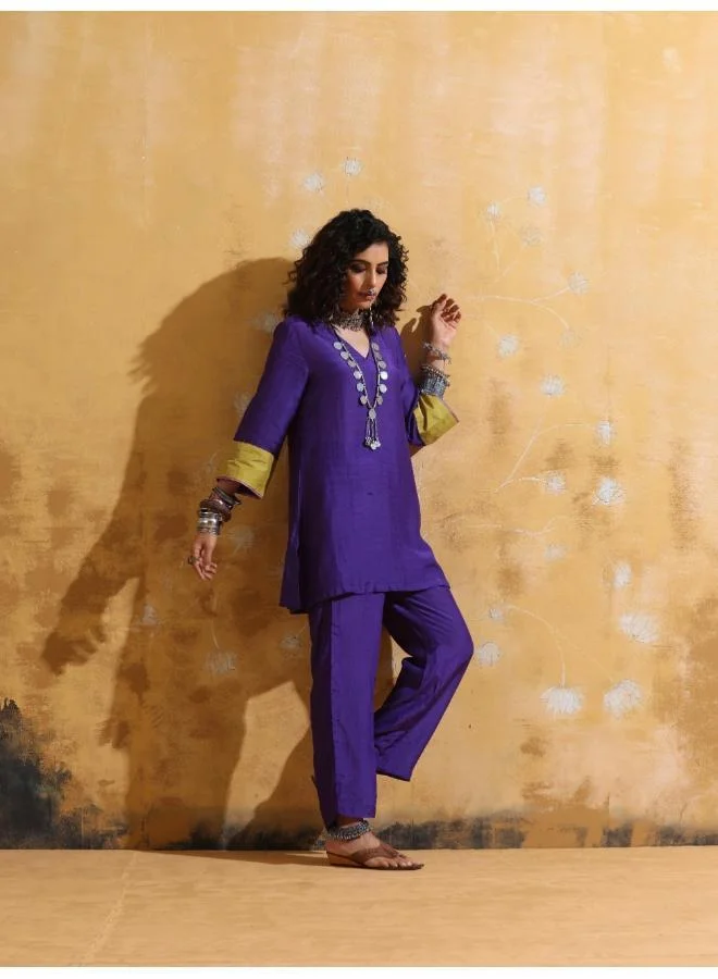 trueBrowns trueBrowns Purple Muslin Silk Co-ord Set