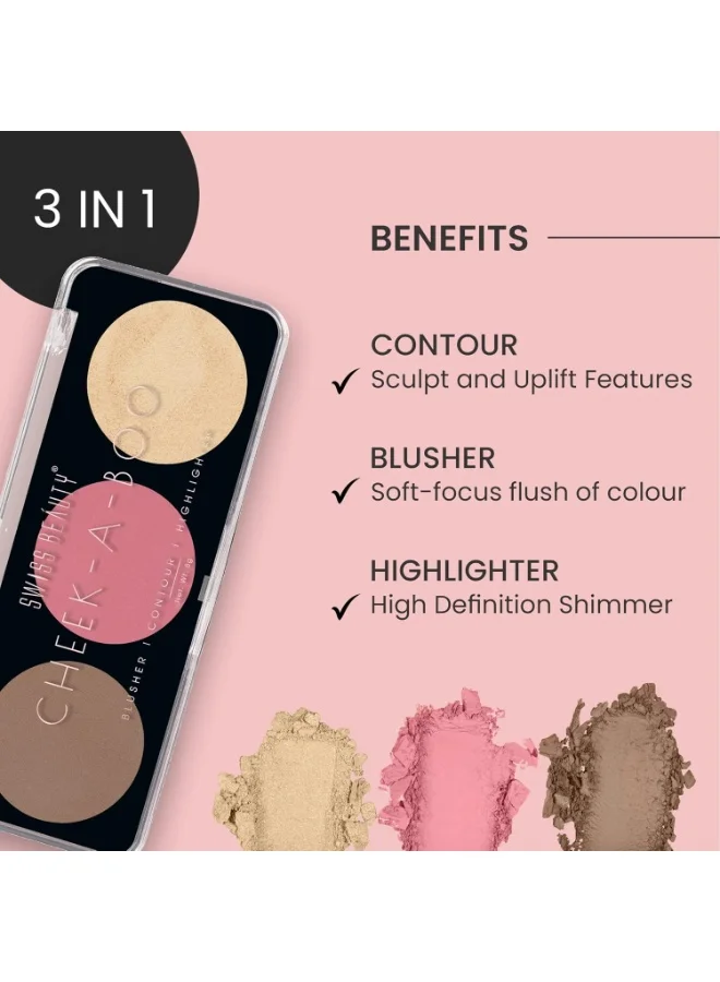 سويس بيوتي Swiss Beauty Cheek-A-Boo 3 In One Blusher | Contour | Highlighter Shade -03 (8 g)