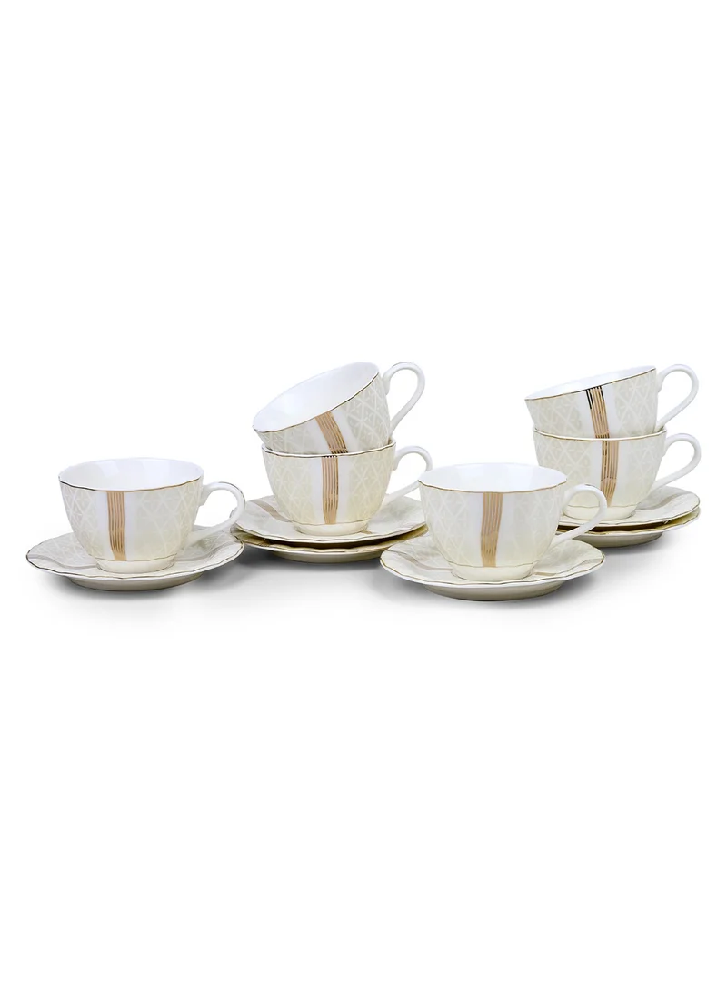 Shallow Shallow Porcelain Amara Coffee Cup & Saucer Set, 90ml (6 Cups, 6 Saucer, White)