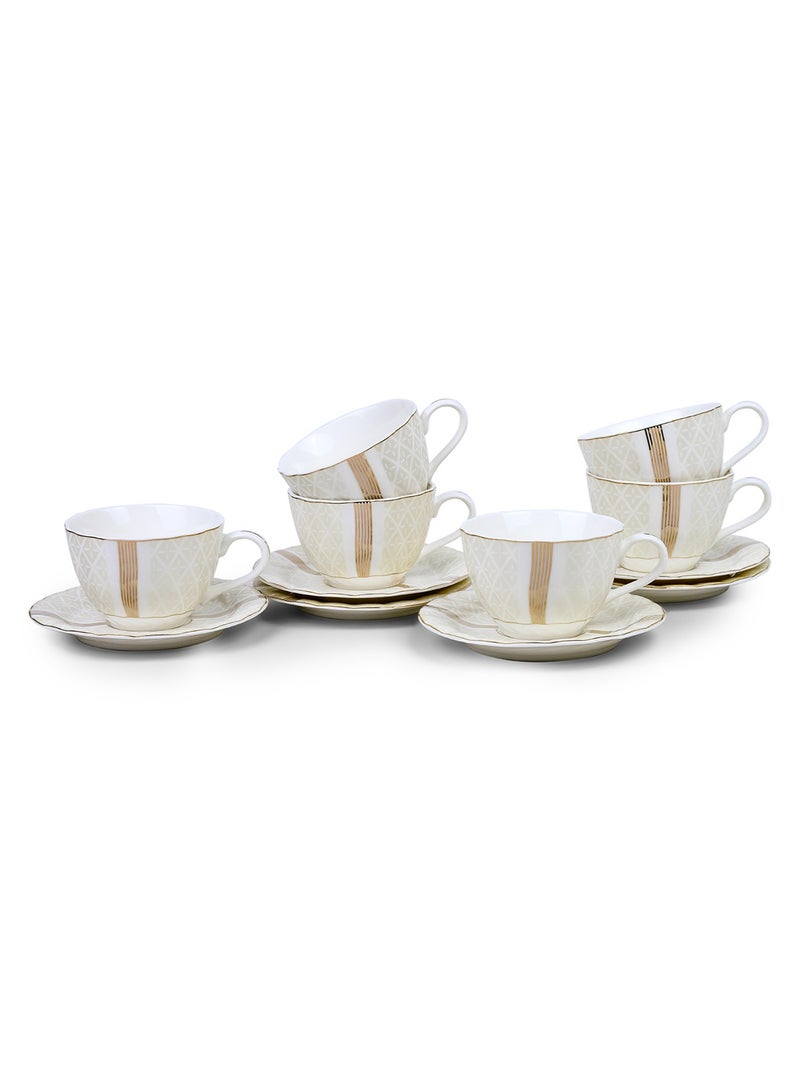 Shallow Porcelain Amara Coffee Cup & Saucer Set, 90ml (6 Cups, 6 Saucer, White) - Image 1