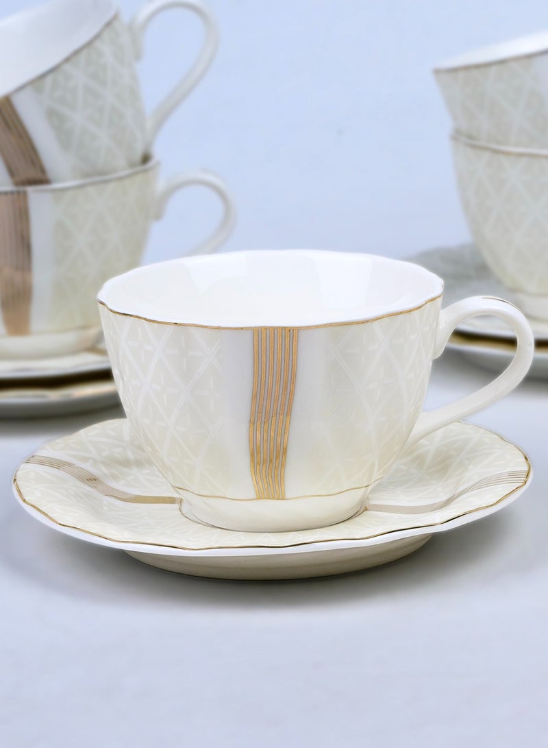 Shallow Porcelain Amara Coffee Cup & Saucer Set, 90ml (6 Cups, 6 Saucer, White) - Image 3