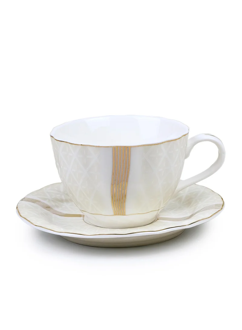 Shallow Shallow Porcelain Amara Coffee Cup & Saucer Set, 90ml (6 Cups, 6 Saucer, White)