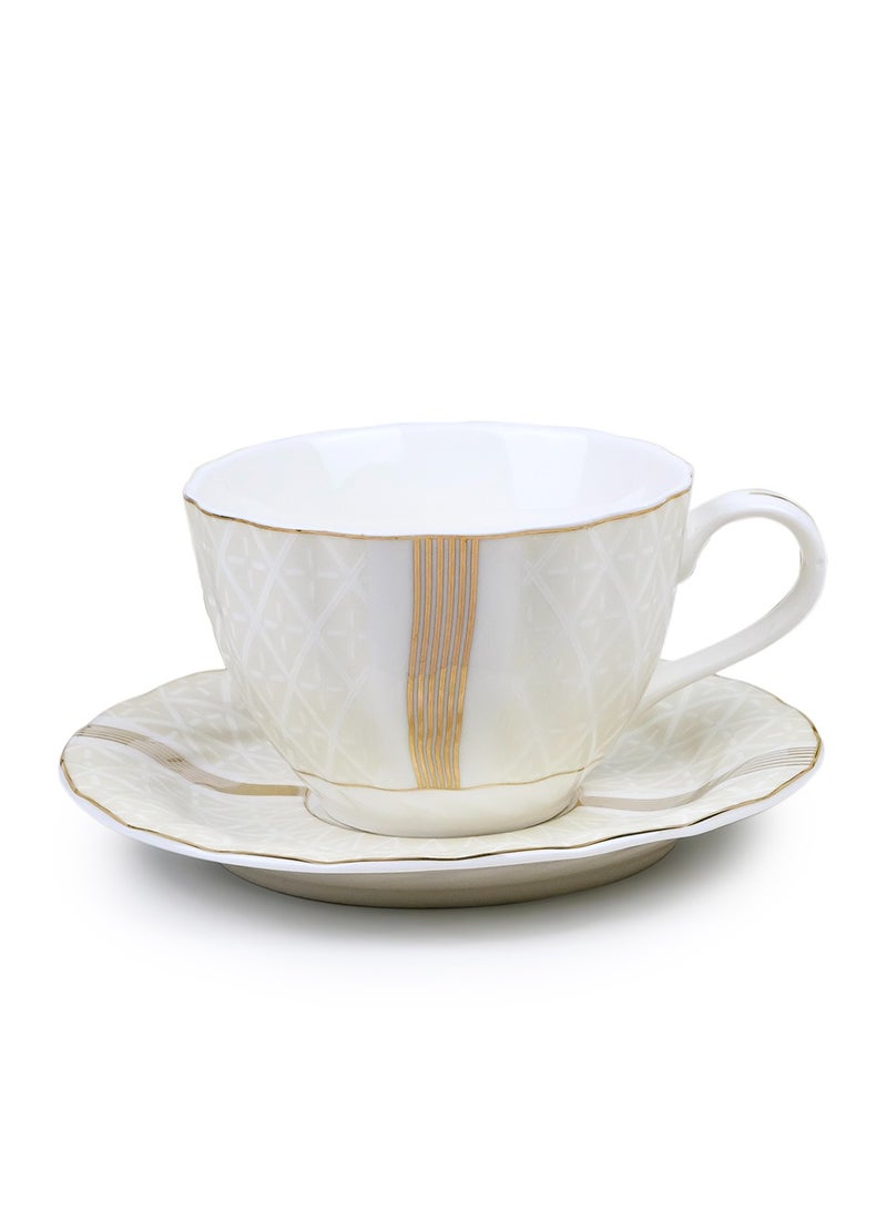 Shallow Porcelain Amara Coffee Cup & Saucer Set, 90ml (6 Cups, 6 Saucer, White) - Image 2
