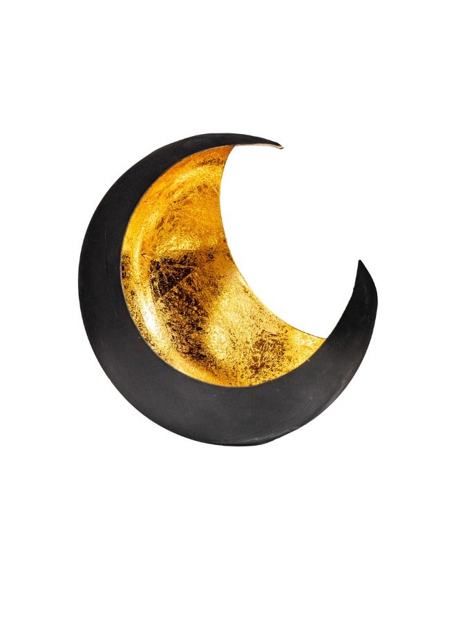 Gulf Flowers Gold Metal Moon Tealight Holder – Matt Black-Gold Finish, 20×20×H14 cm, Decorative Candle Holder for Home Deco 