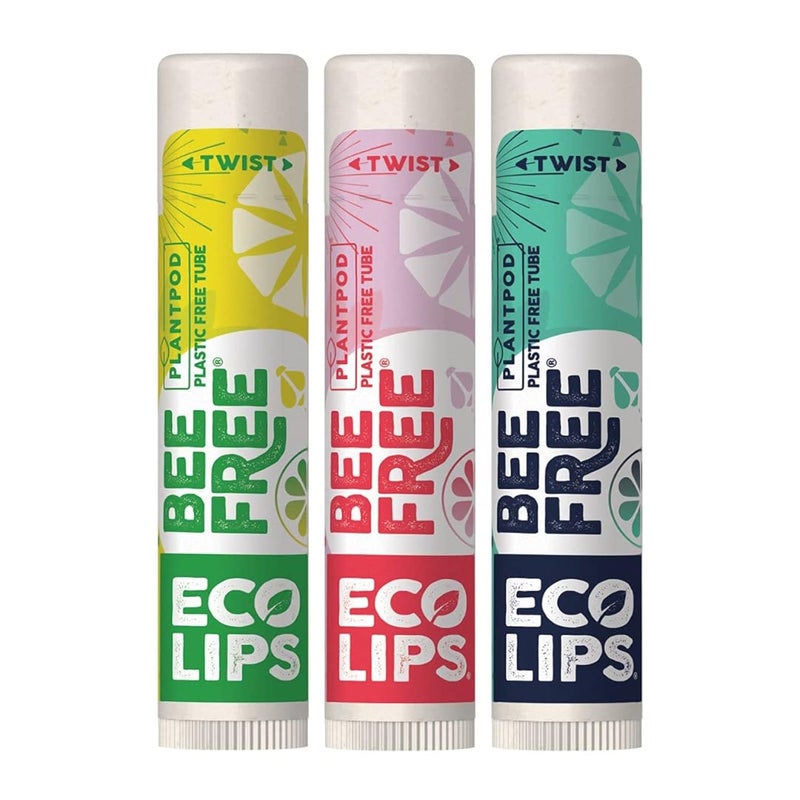Eco Lips Bee Free Variety Pack Vegan Lip Balm  Candelilla Wax Cocoa Butter  Coconut Oil Lip Care Soothe  Moisturize Dry Chapped Lips  100 PlasticFree Plant Pod Packaging  Made in USA