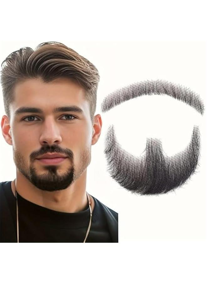 لحية سكسوكة واقعية من شعر طبيعي أسود، مربوطة يدويا بالكامل مع قاعدة دانتيل غير مرئية، مناسبة للترفيه والدراما والحفلات ومكياج الأفلام - Image 1