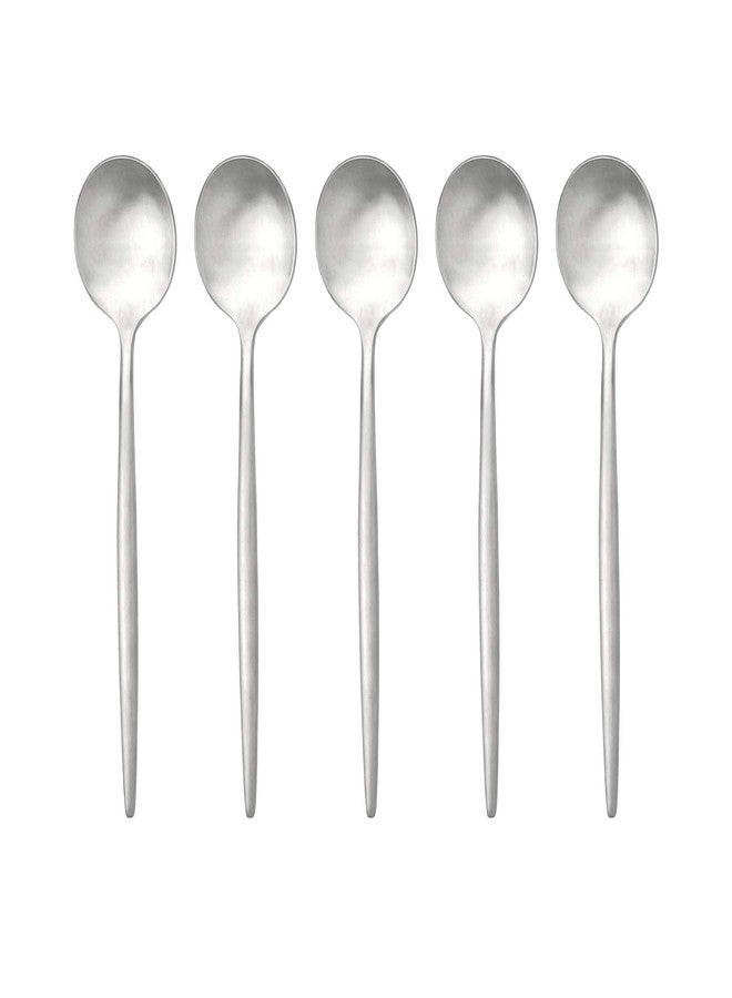 Gugrida Silver Flatware, Royal 5 Pieces Matte Finish 18/10 Stainless Steel Teaspoon Coffee Spoon 4.94", Camping Cutlery Silverware Travel Utensils Set Tableware - Image 1