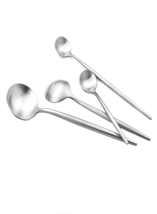 Gugrida Silver Flatware, Royal 5 Pieces Matte Finish 18/10 Stainless Steel Teaspoon Coffee Spoon 4.94", Camping Cutlery Silverware Travel Utensils Set Tableware - Image 4