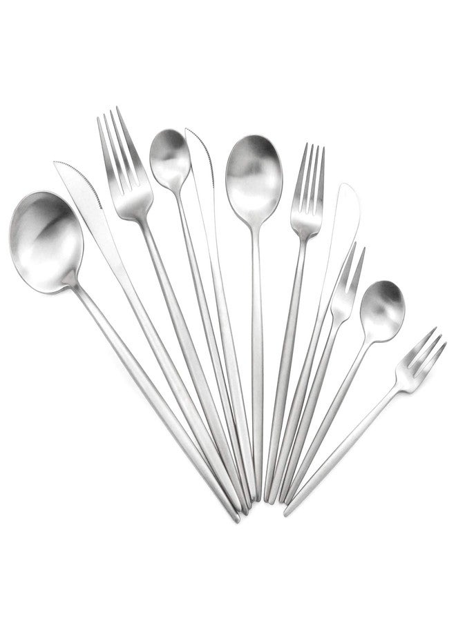 Gugrida Silver Flatware, Royal 5 Pieces Matte Finish 18/10 Stainless Steel Teaspoon Coffee Spoon 4.94", Camping Cutlery Silverware Travel Utensils Set Tableware - Image 2