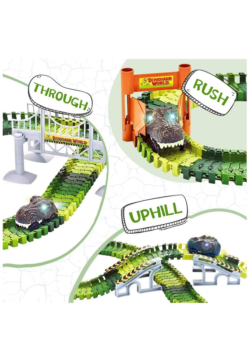 Arabest مجموعة ألعاب سباق الطرق المرنة من عالم الديناصورات، 185 قطعة، سيارتين ديناصورات رائعتين، قطعتين ديناصورات مناسبة للأولاد والبنات من سن 3 إلى 8 سنوات - Image 3