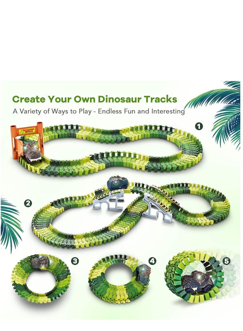 Arabest مجموعة ألعاب سباق الطرق المرنة من عالم الديناصورات، 185 قطعة، سيارتين ديناصورات رائعتين، قطعتين ديناصورات مناسبة للأولاد والبنات من سن 3 إلى 8 سنوات - Image 4