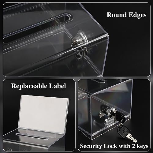 VOISEN Clear Donation Box with Lock,3 Pack Ballot Box with Sign Holder,Tip Jar for Fundraising, Voting Boxes with Slot for School,Conference 6.2x4.6x3.9 Inch - Image 3