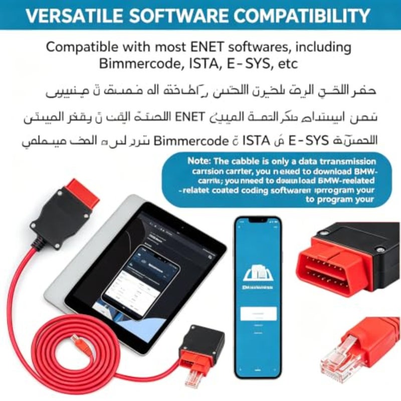 كابل ENET Obd2 لترميز سلسلة BMW F G i، كابل إيثرنت بطول 6.5 قدم إلى obdii مع محول USB-C لبرنامج BMW E-SYS ISTA+ - Image 2
