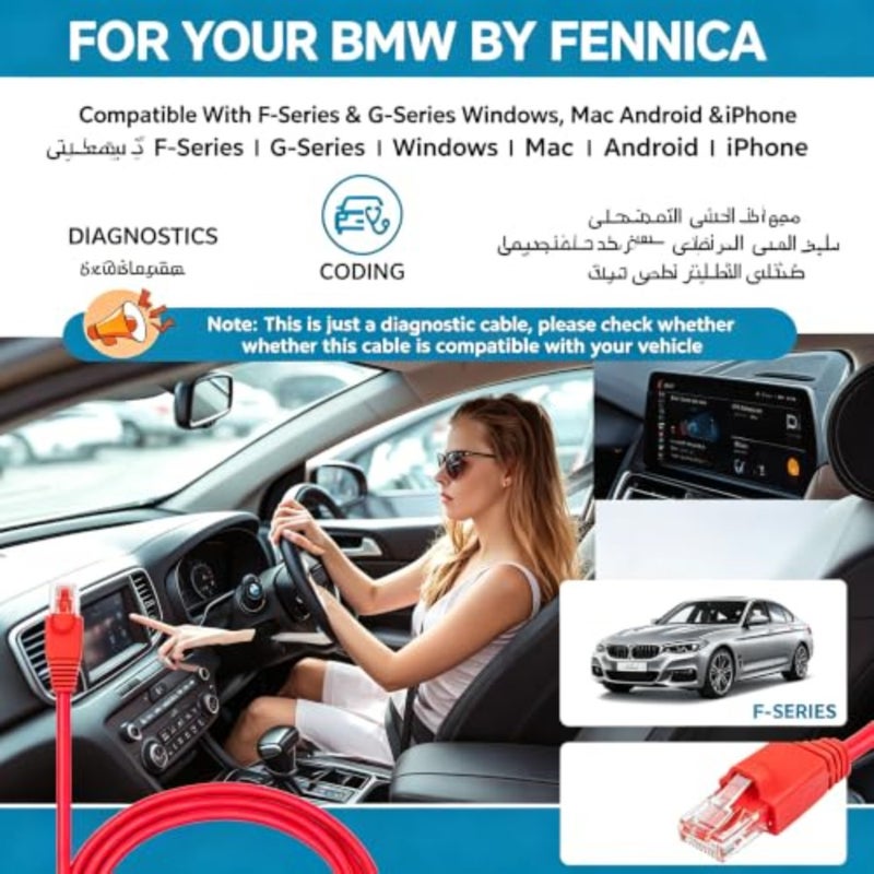 كابل ENET Obd2 لترميز سلسلة BMW F G i، كابل إيثرنت بطول 6.5 قدم إلى obdii مع محول USB-C لبرنامج BMW E-SYS ISTA+ - Image 3