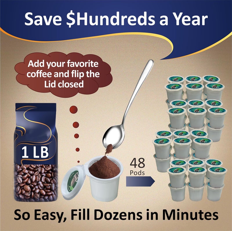 iFillCup 48 iFillCup Pods - Fresh Fill Your Favorite Coffee, Fits all K Cup Brewers, Save $Hundreds, DeepBrew Filter Holds 50% More Coffee for a Richer or Larger Brew, Elevate Your K Cup Experience (Green) - Image 2