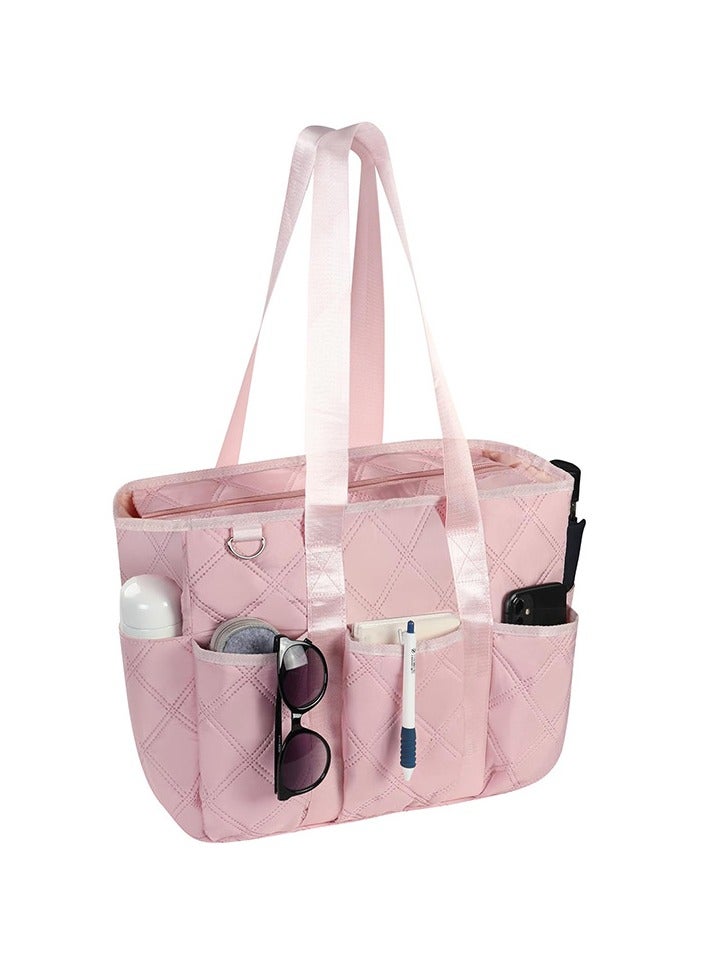 general New women's hand-held tote bag with zipper, teacher handbag, clinical bag, nursing bag, travel weekend bag (lotus root color)  - Image 1