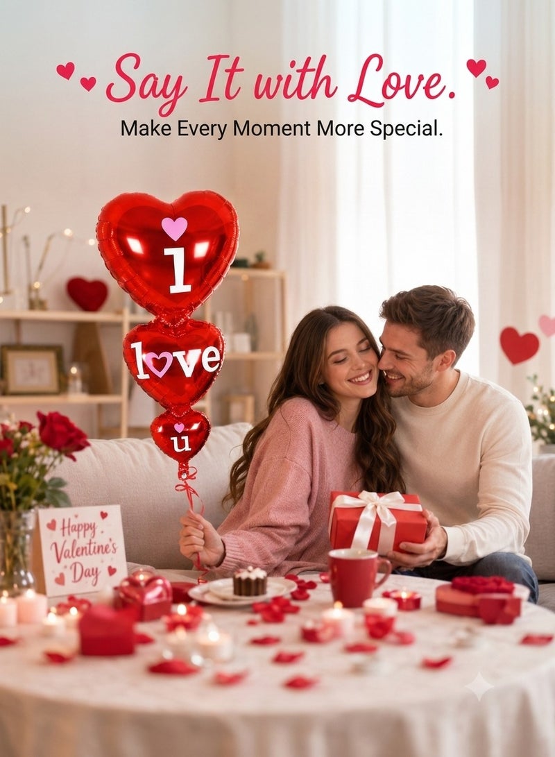 I Love U Balloons - Large, 36 Inch, Pack of 2 | Red Heart Shaped Balloons for Valentines Day Decorations and Gift Idea for Him/Her |Valentines Day Balloons for Anniversary, Proposal, Wedding - Image 2