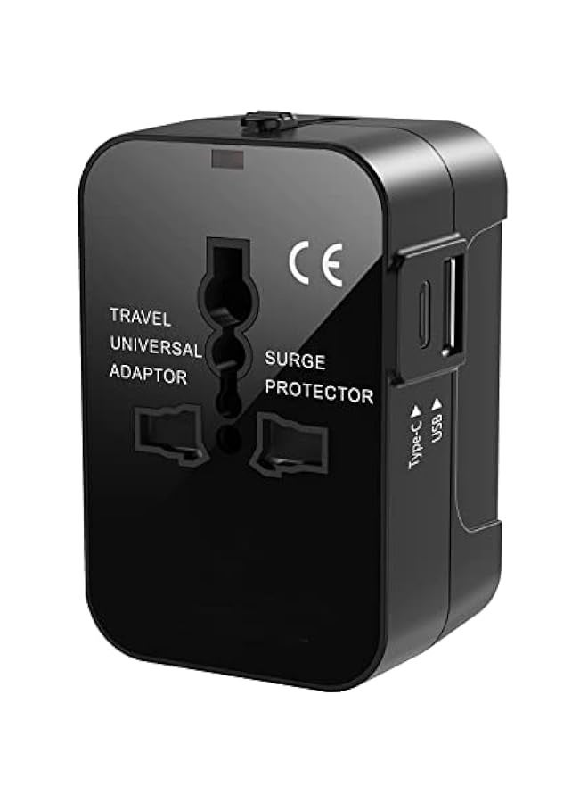 PROMASS Universal NK 5166 All-in-One Travel Adapter with 2400mA USB and Type-C Ports - Black - Image 1