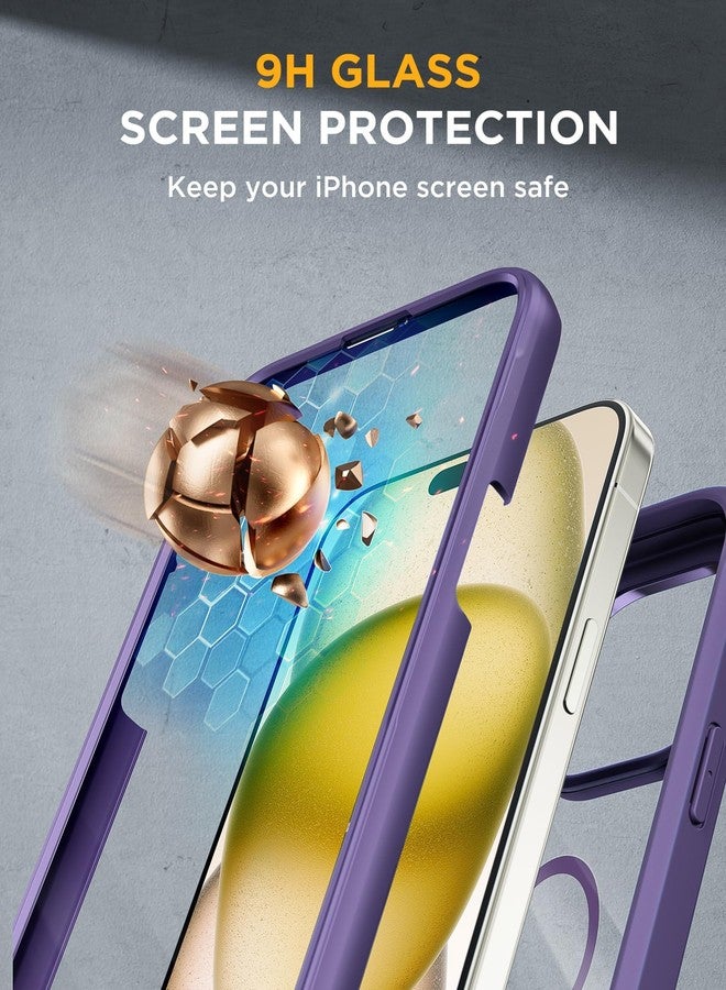 Miracase Glass Series for iPhone 15 Case [Compatible with MagSafe] Full-Body Magnetic Case with Built-in 9H Tempered Glass Anti-Fingerprint Screen Protector + Camera Lens Protector, Purple - Image 4