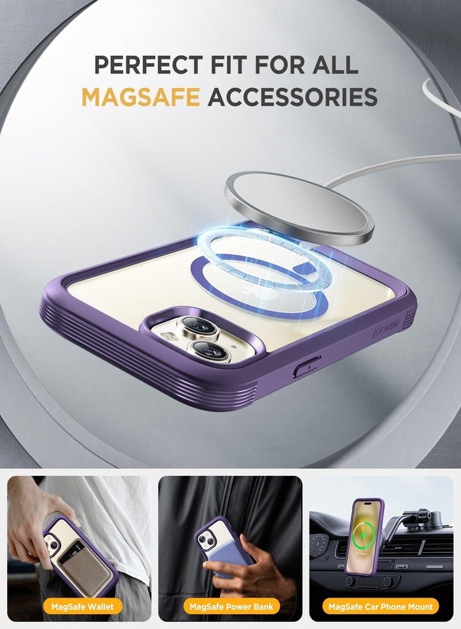 Miracase Glass Series for iPhone 15 Case [Compatible with MagSafe] Full-Body Magnetic Case with Built-in 9H Tempered Glass Anti-Fingerprint Screen Protector + Camera Lens Protector, Purple - Image 5