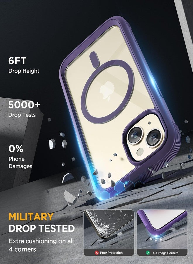 Miracase Glass Series for iPhone 15 Case [Compatible with MagSafe] Full-Body Magnetic Case with Built-in 9H Tempered Glass Anti-Fingerprint Screen Protector + Camera Lens Protector, Purple - Image 2